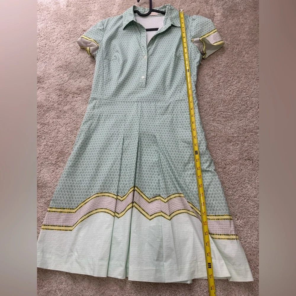Tory Burch Emmy green pleated cotton stretch shirt dress Sz 4